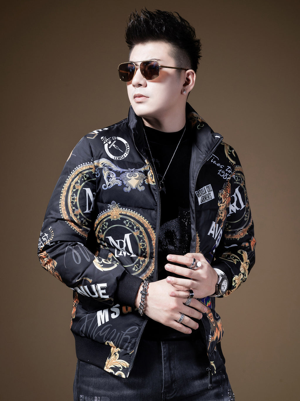BM fashion print European station winter clothing European tide brand down jacket men's high-end thick coat men's winter warm
