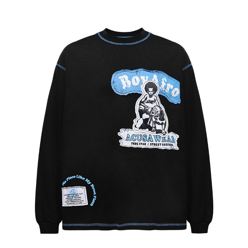 TOP BOY - Oversized Graphic Tee Round Neck Long Sleeve