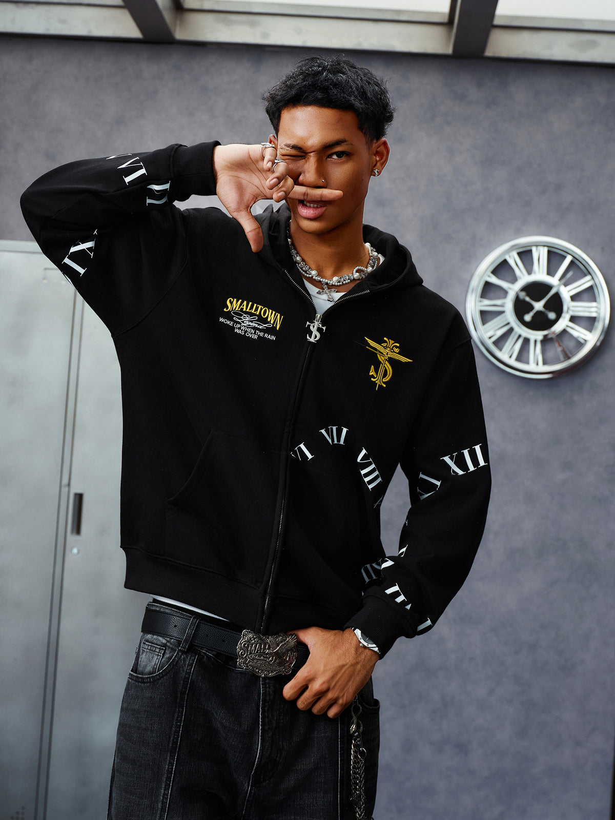STK SmallTownKid Timepiece Dialect Cardigan Sweatshirt American Hoodie Personalized Printed Trendy Brand