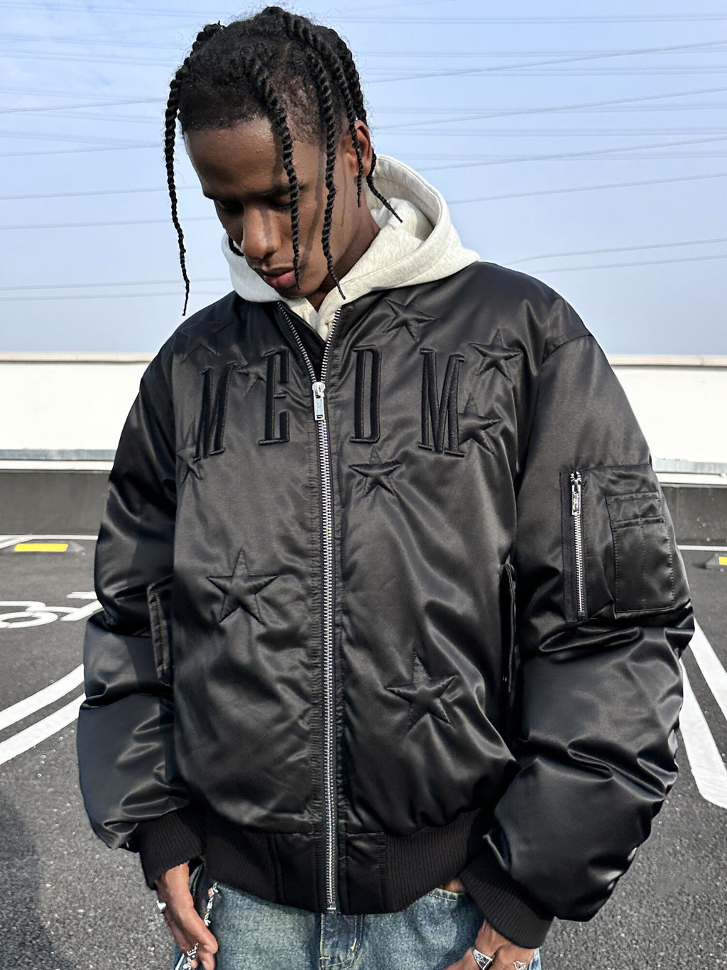 MEDM BLACK black line ultra-high down filling star nylon MA1 warm duck down jacket casual jacket trendy
