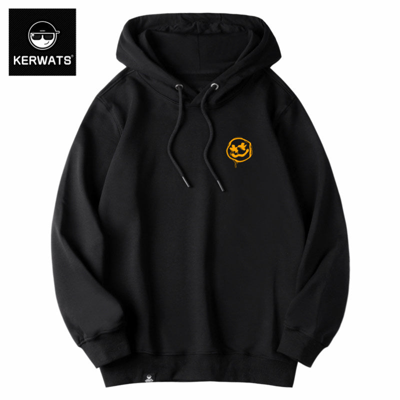 KERWATS Plus Size Trendy Japanese Smiley Face Graphic Print Knit Sweater Fat Plus Plus Couple Hooded Sweatshirt Men