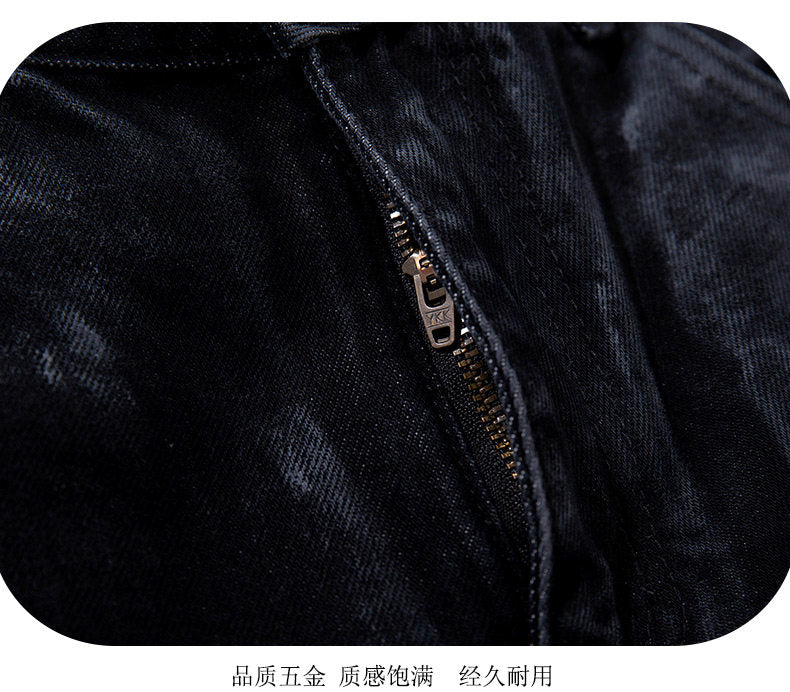 Cool style distressed patchwork trendy brand jeans for men and women, heavy craftsmanship graffiti design, straight-leg loose wide-leg pants