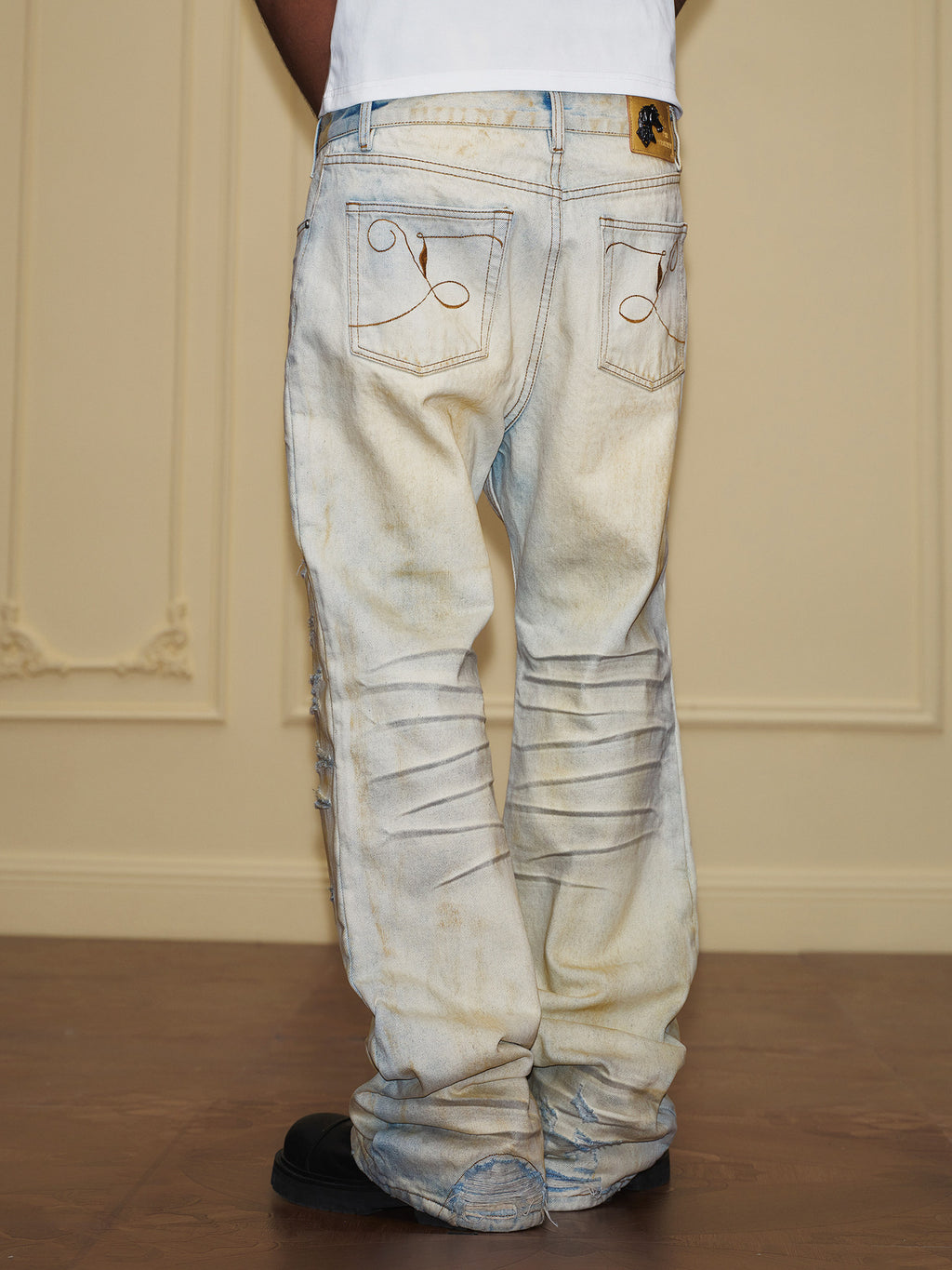 [Liu Ye's style] YADcrew retro ripped washed wide-leg jeans for men, loose and slimming high street pants