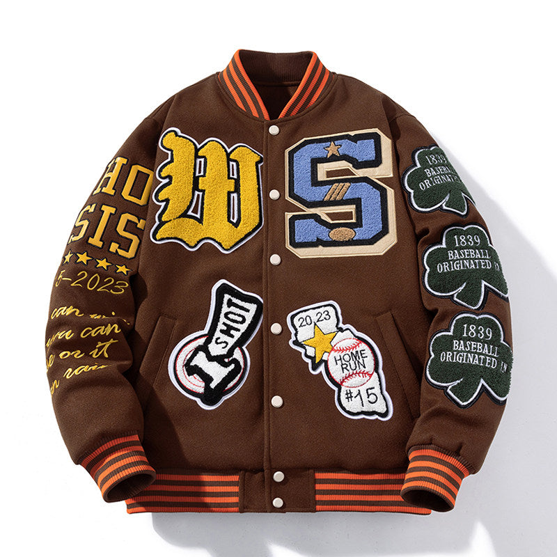 MUSONMU wool baseball jackets for men and women, American street hip-hop loose jackets for autumn and winter, thickened jackets