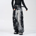 American hip-hop tie-dye gradient straight-leg trendy jeans for men and women, distressed niche high-street wide-leg pants