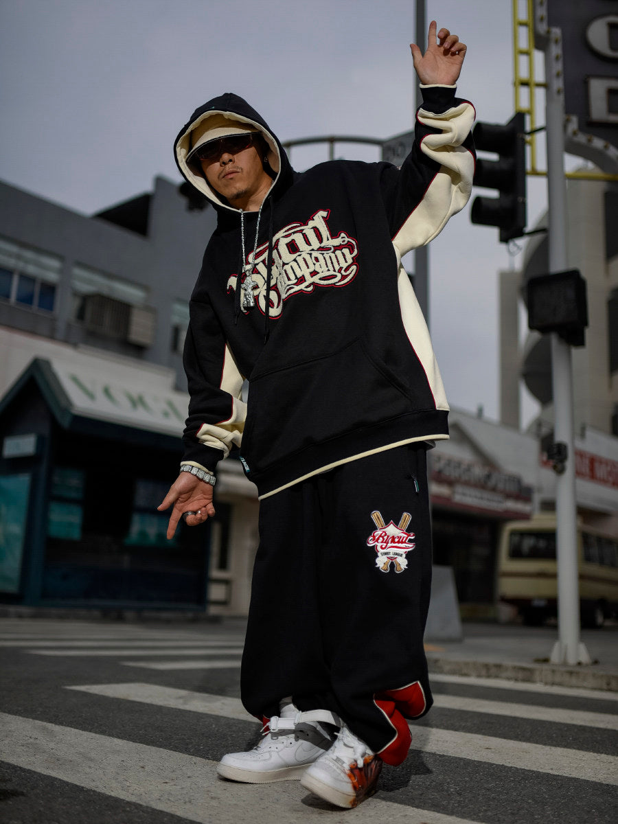 BLACUL Flower Body Word Color Block Fleece Sweatshirt Men's Loose Fat American Street Hip Hop Hoodie Jacket Autumn and Winter