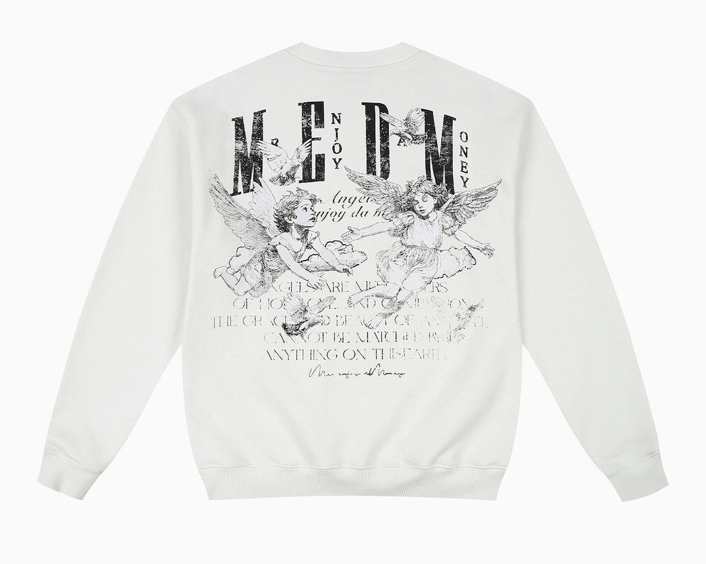 MEDM Personalized Angel Letter Print Applique Casual Crew Neck Fleece Sweatshirt American Couple Pullover Top Autumn