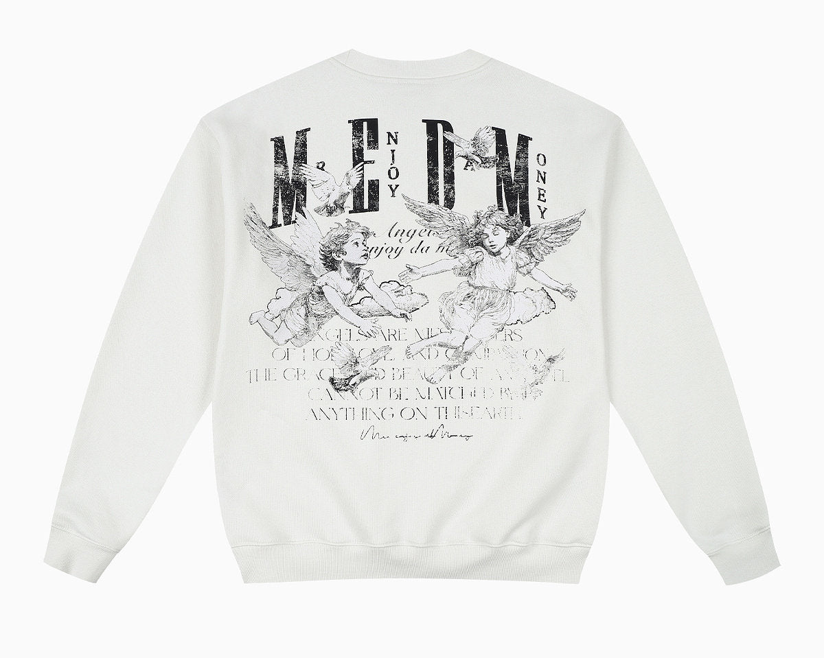 MEDM Personalized Angel Letter Print Applique Casual Crew Neck Fleece Sweatshirt American Couple Pullover Top Autumn