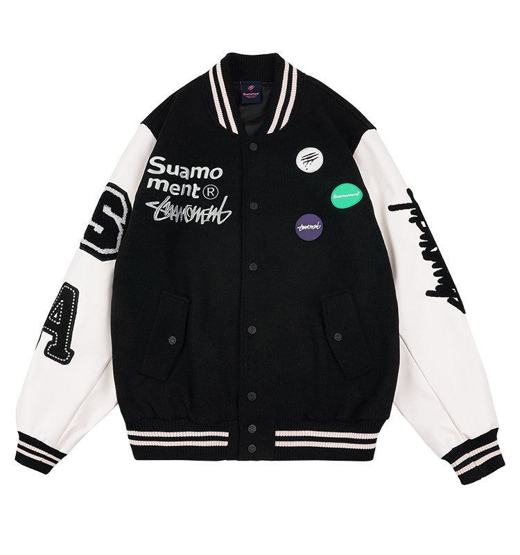 Suamoment Blood Claw Scratch Badge Slogan Baseball Uniform Autumn Couple Jacket National Hip Hop Street Top