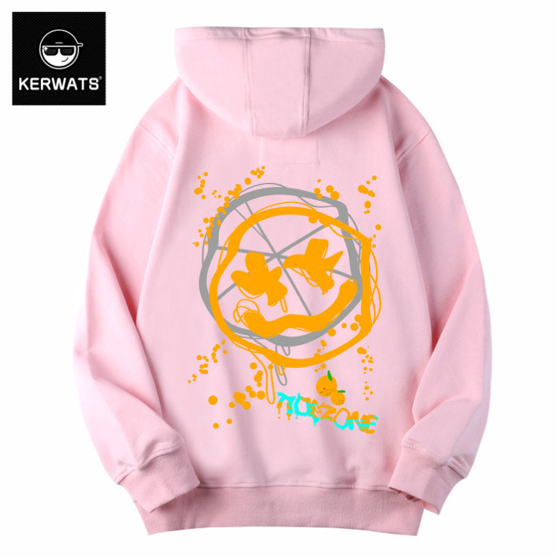 KERWATS Plus Size Trendy Japanese Smiley Face Graphic Print Knit Sweater Fat Plus Plus Couple Hooded Sweatshirt Men