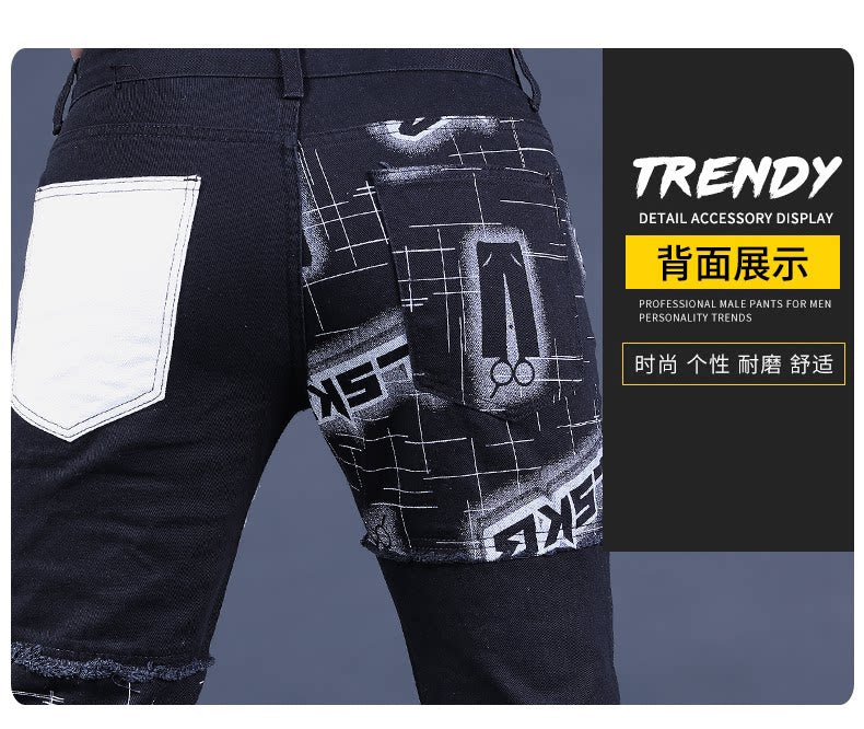2025 Autumn New Jeans Men's Loose Straight Korean Trend European and American Trendy Brand Splicing Patch Pants for Men