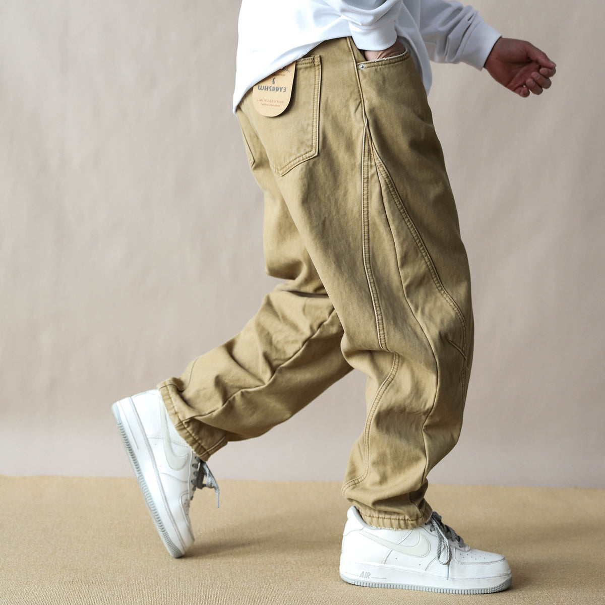Fleece-lined thickened vintage American loose straight-leg pants for men, khaki casual pants, 2026 new work pants