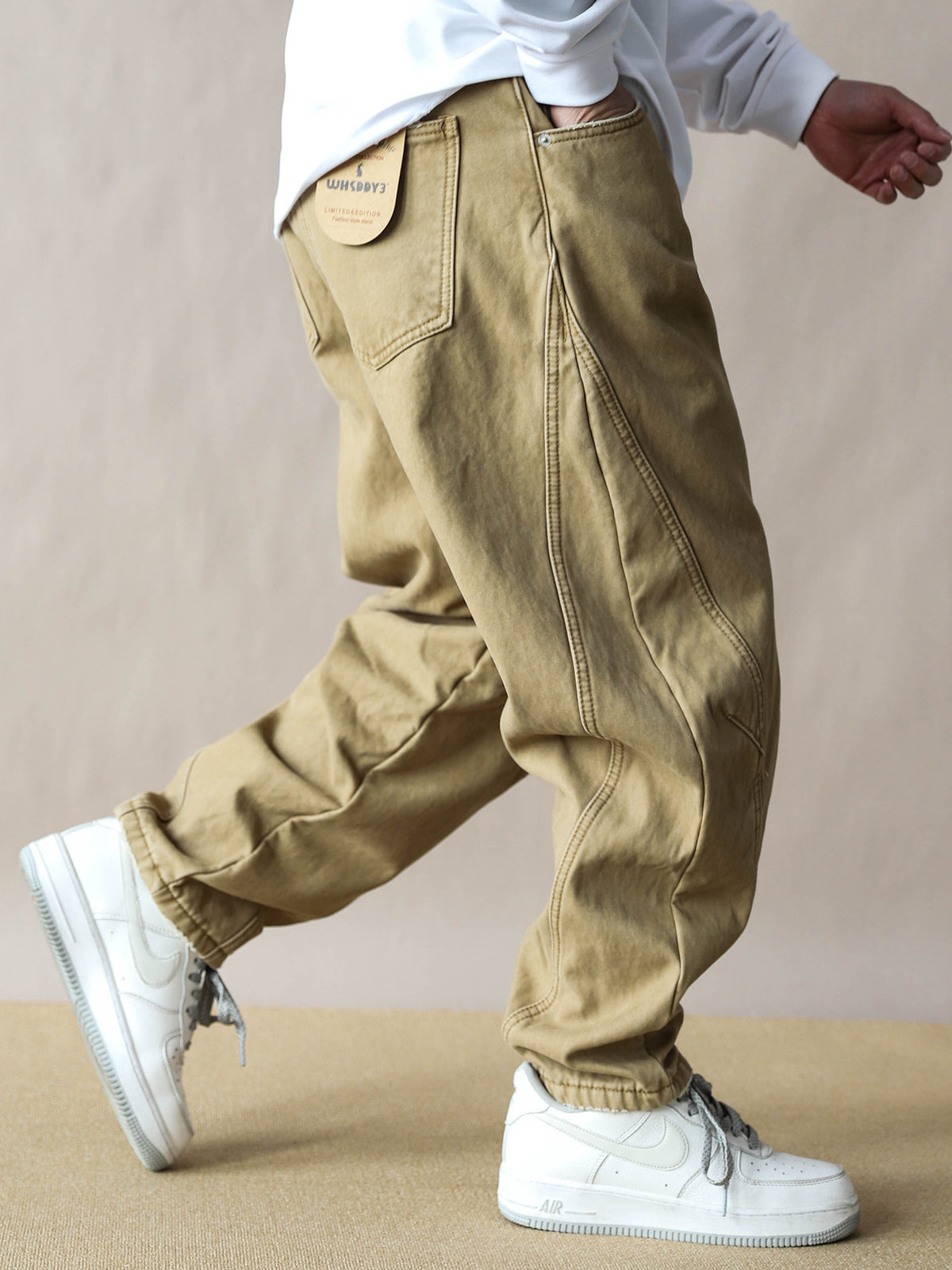 Fleece-lined thickened vintage American loose straight-leg pants for men, khaki casual pants, 2026 new work pants