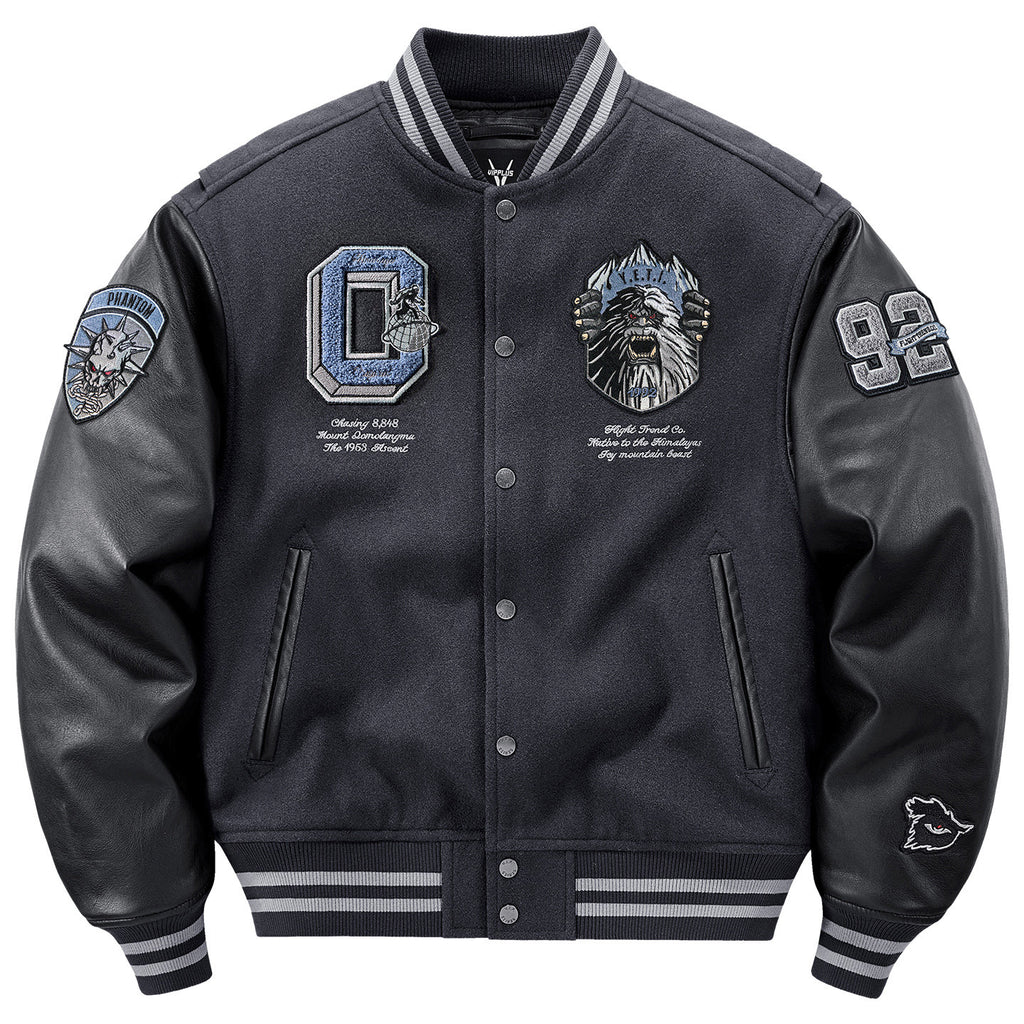 VIP American wool tweed splicing baseball uniform cotton clothes men's winter thickening snow monster embroidery warm cotton jacket trend