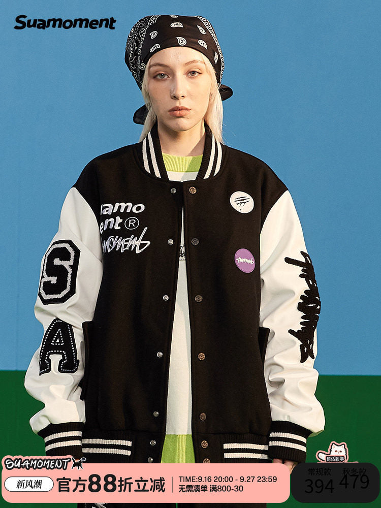 Suamoment Blood Claw Scratch Badge Slogan Baseball Uniform Autumn Couple Jacket National Hip Hop Street Top