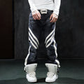 DND4DES Retro vintage functional denim pants, American street hip-hop patchwork slim motorcycle pants
