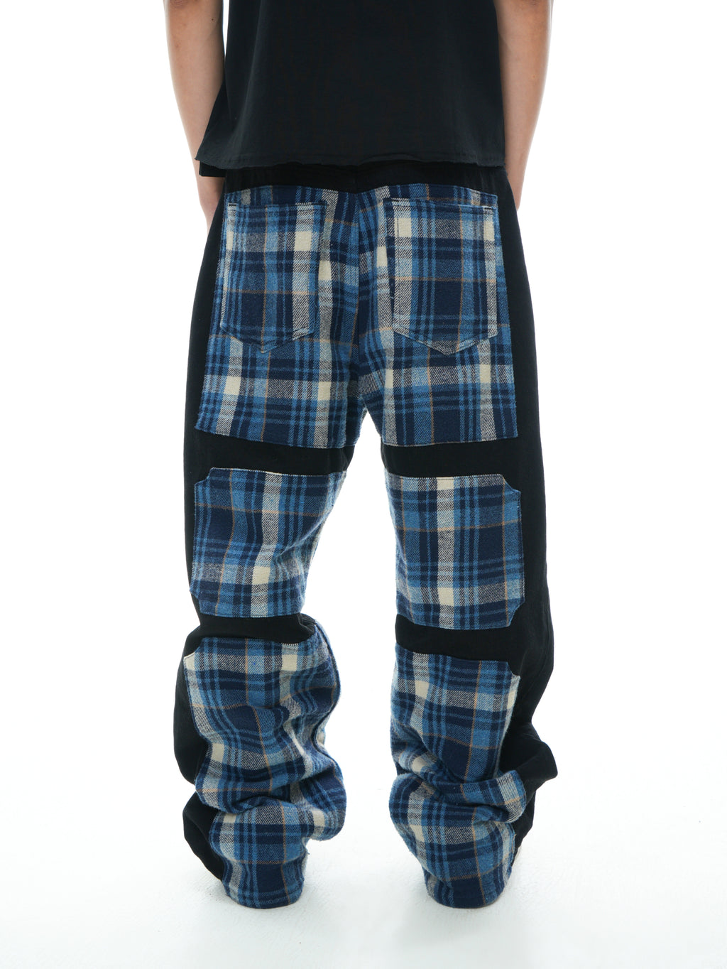 Vinkid (ladder) plaid patchwork jeans American trend niche designer national trend versatile trousers