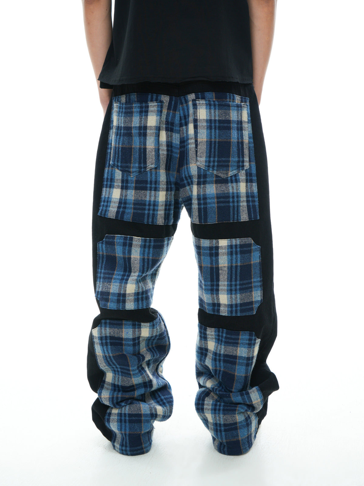 Vinkid (ladder) plaid patchwork jeans American trend niche designer national trend versatile trousers
