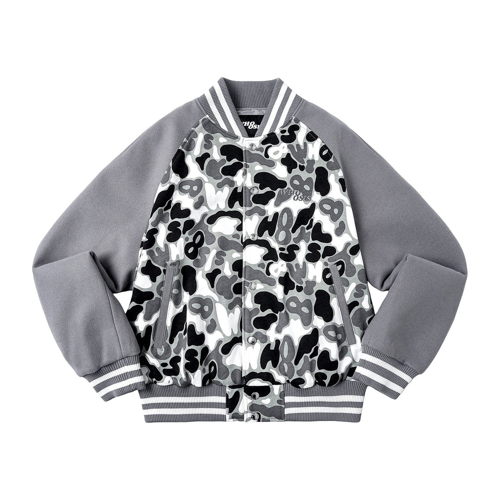 WHOOSIS (unknown name) camouflage basic logo raglan sleeve baseball jacket padded for autumn and winter men