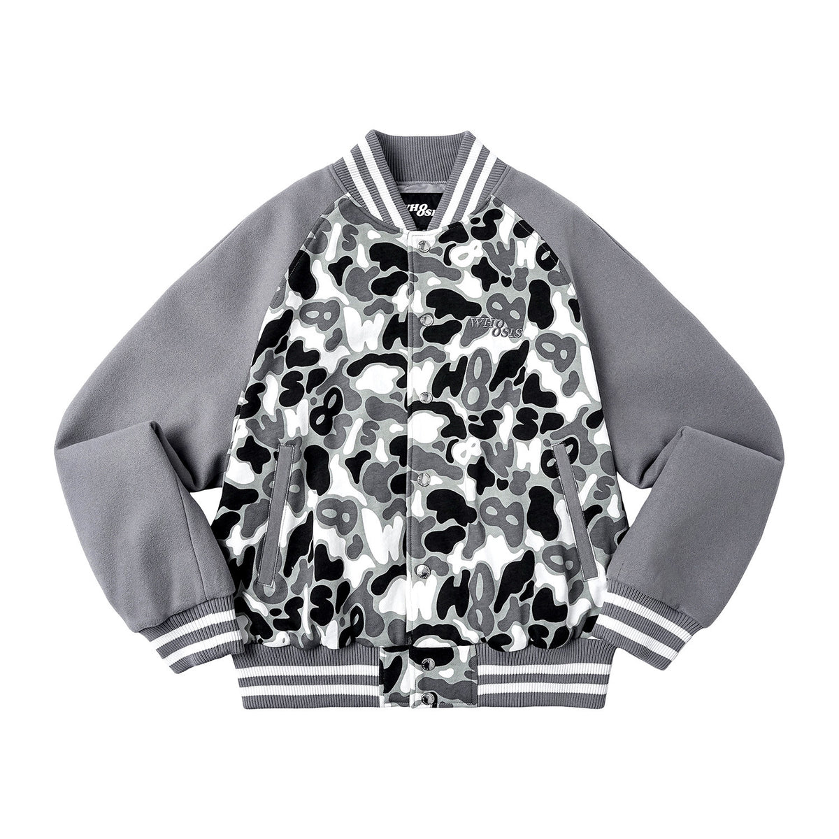 WHOOSIS (unknown name) camouflage basic logo raglan sleeve baseball jacket padded for autumn and winter men