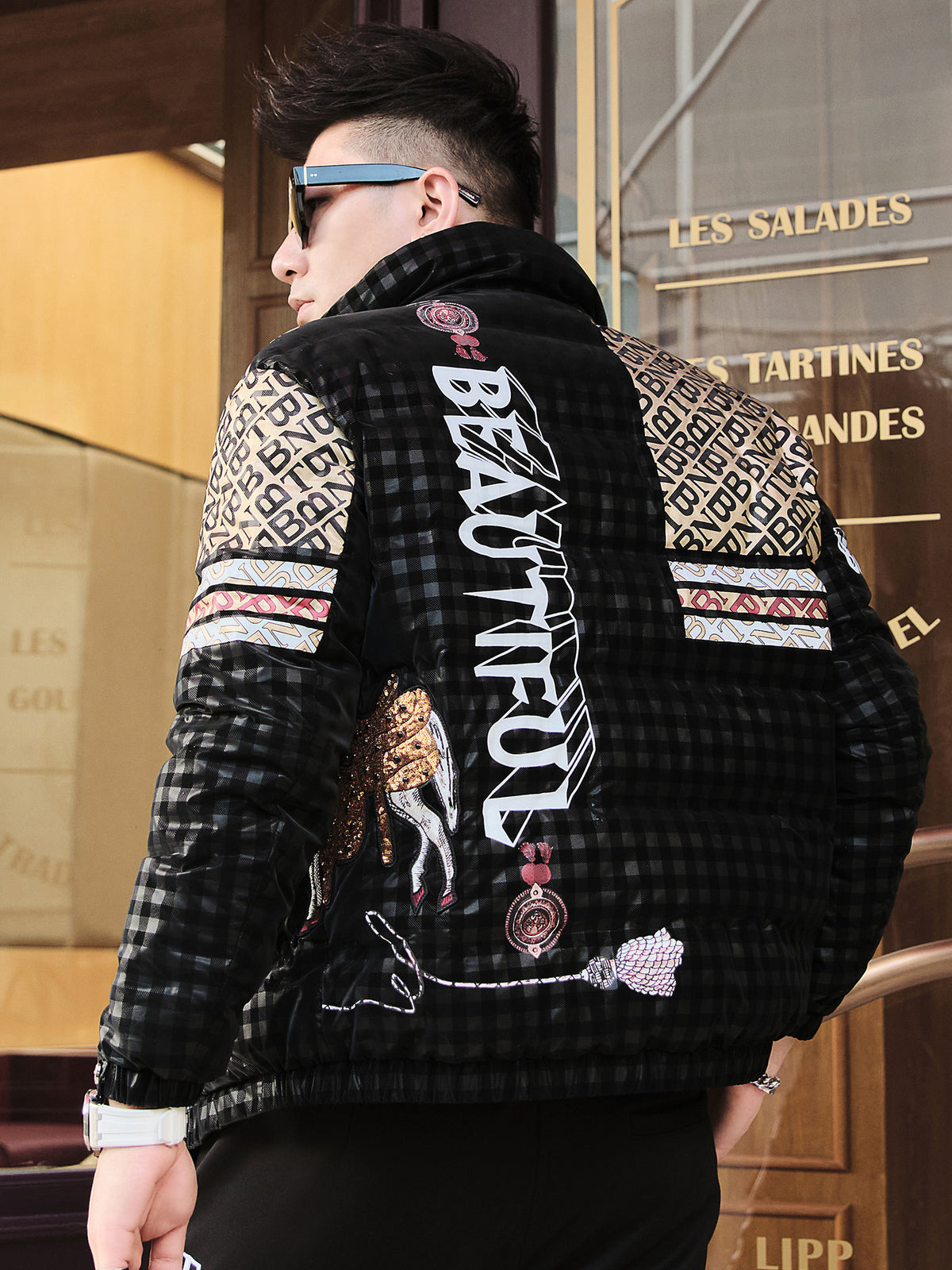ZOUK European Winter Clothes European Trendy Brand Down Jacket Men's 2023 New Alphabet Print Color-Blocked Thickened Jacket
