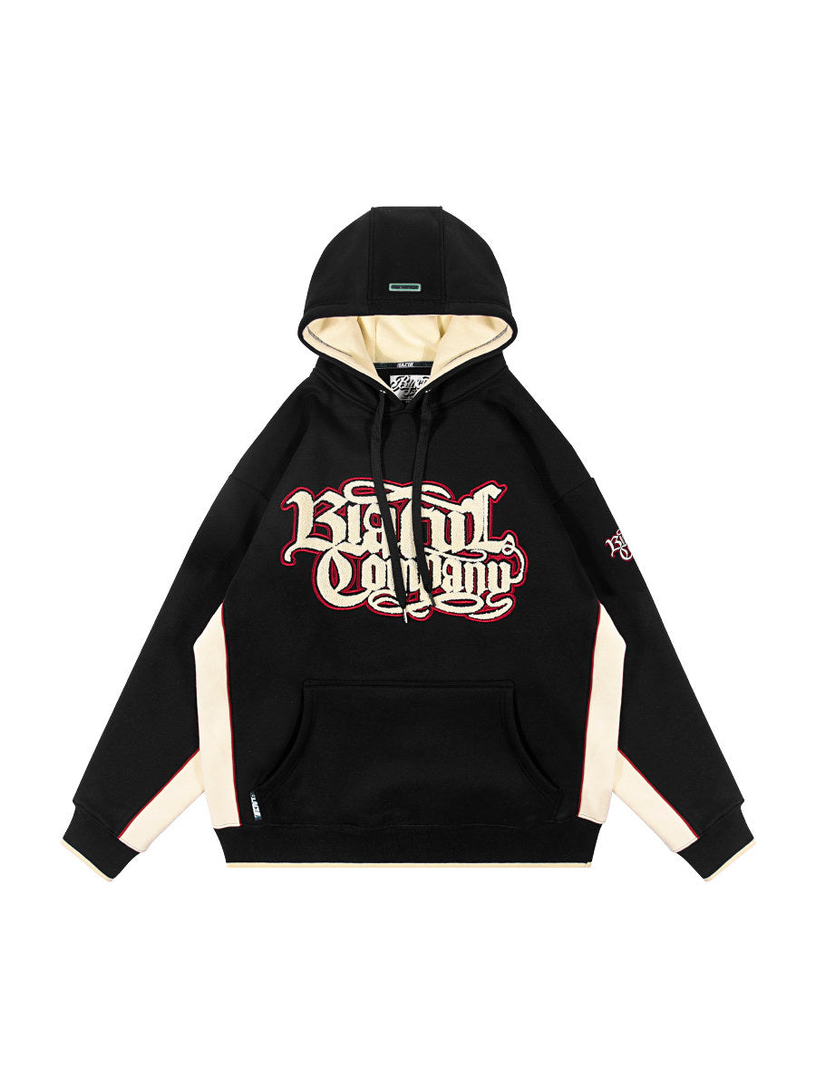 BLACUL Flower Body Word Color Block Fleece Sweatshirt Men's Loose Fat American Street Hip Hop Hoodie Jacket Autumn and Winter