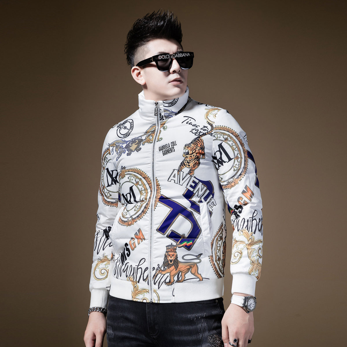 BM fashion print European station winter clothing European tide brand down jacket men's high-end thick coat men's winter warm