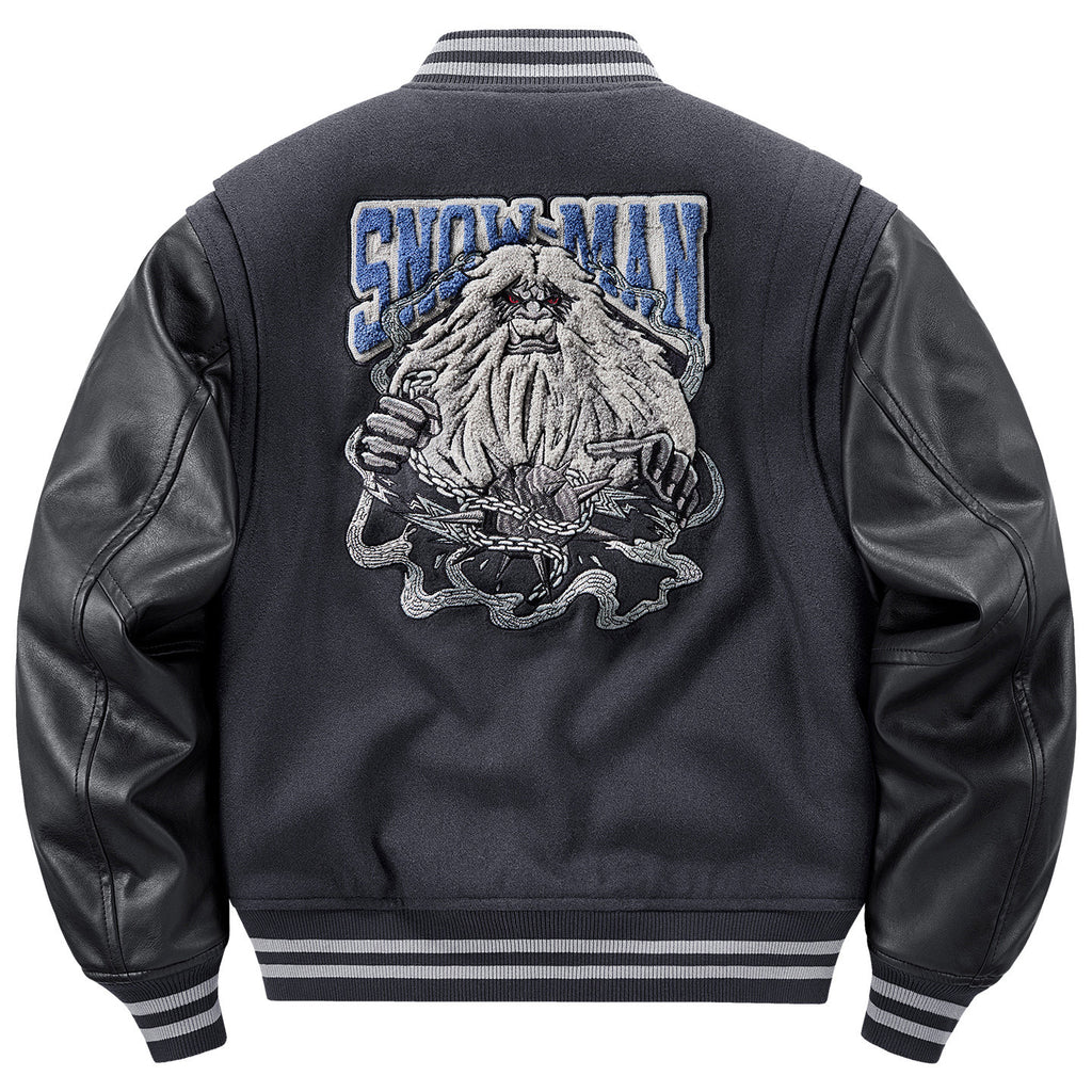 VIP American wool tweed splicing baseball uniform cotton clothes men's winter thickening snow monster embroidery warm cotton jacket trend