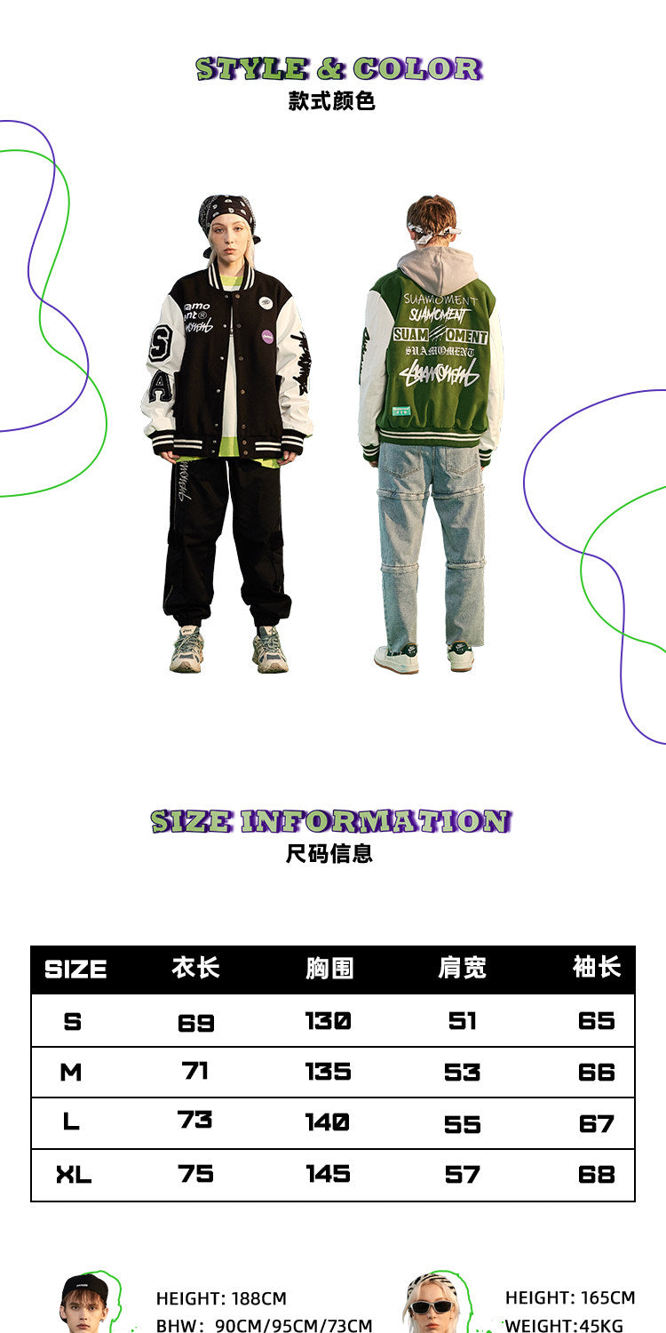 Suamoment Blood Claw Scratch Badge Slogan Baseball Uniform Autumn Couple Jacket National Hip Hop Street Top