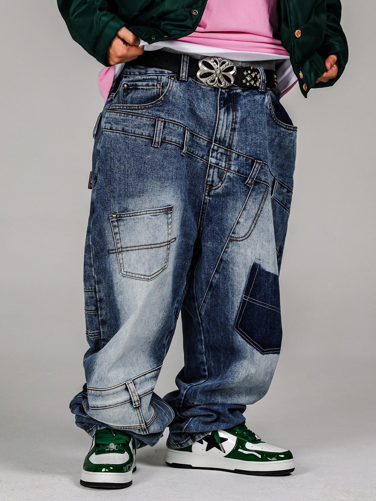 BANGER - ACUSA JEANS Dislocation Deconstruction Splicing Washed Drop Denim Pants Millennium Retro American Street Plus Size