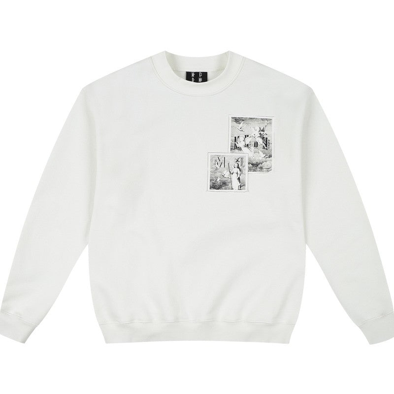 MEDM Personalized Angel Letter Print Applique Casual Crew Neck Fleece Sweatshirt American Couple Pullover Top Autumn