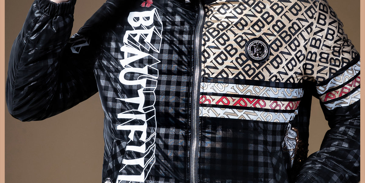 ZOUK European Winter Clothes European Trendy Brand Down Jacket Men's 2023 New Alphabet Print Color-Blocked Thickened Jacket