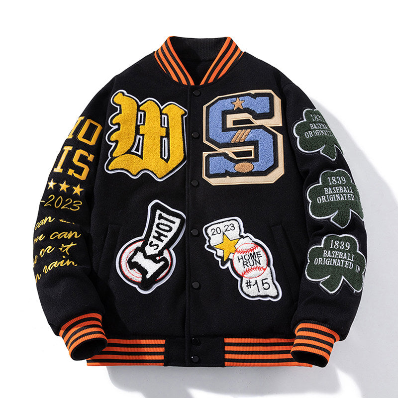 MUSONMU wool baseball jackets for men and women, American street hip-hop loose jackets for autumn and winter, thickened jackets