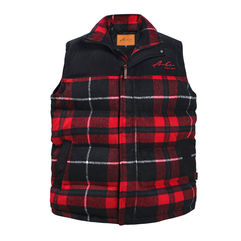 ACUSA retro hip-hop street woolen plaid color-block thickened padded heavy windproof and cold-proof vest for autumn and winter men