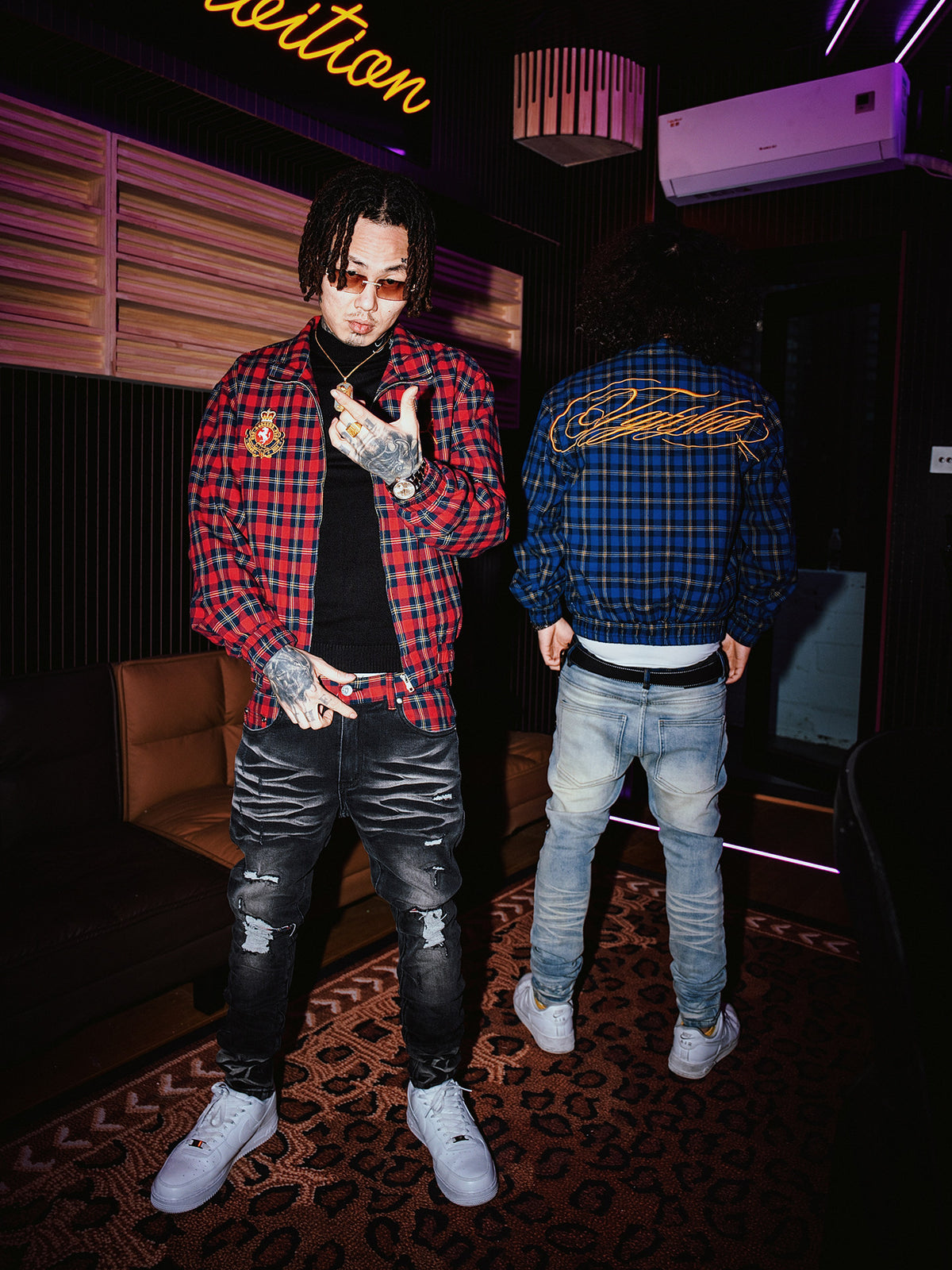 TGFCLUB American Street Hip Hop Vintage Plaid Embroidered Short Slim Jacket Jacket