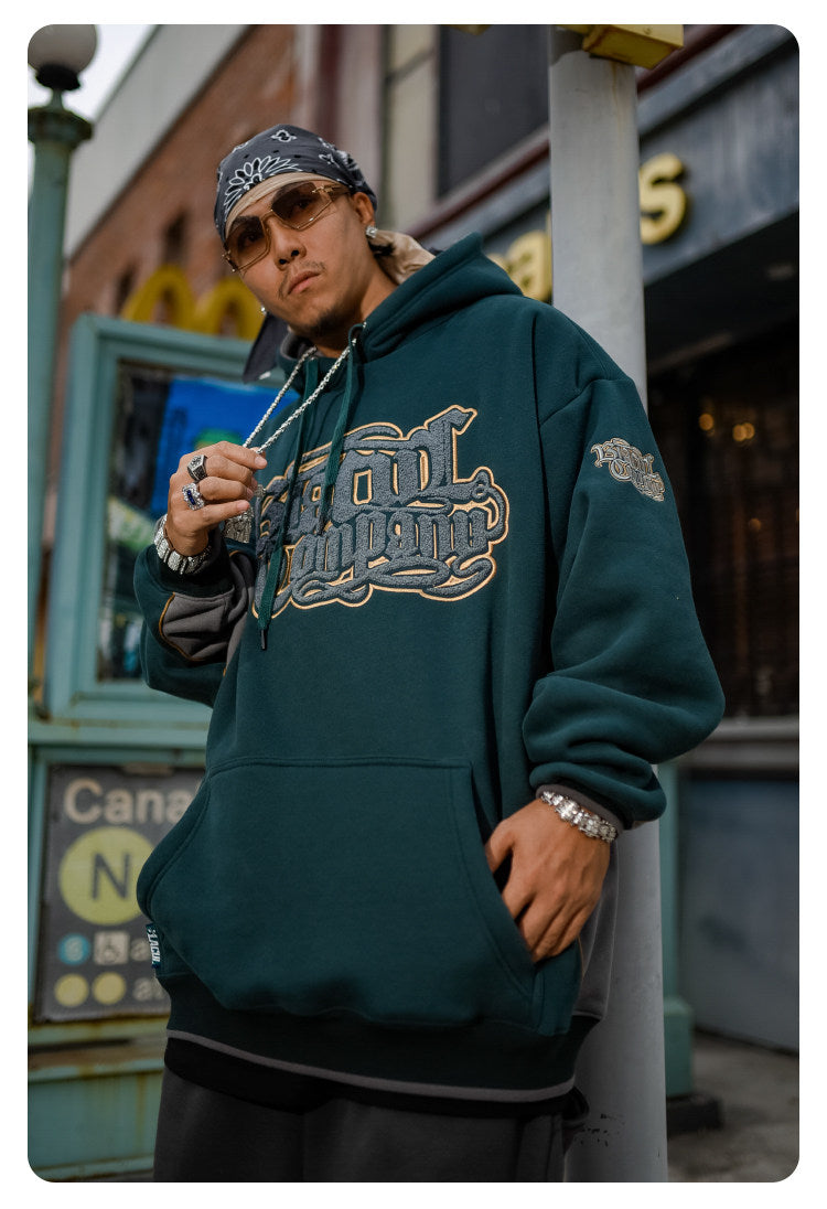 BLACUL Flower Body Word Color Block Fleece Sweatshirt Men's Loose Fat American Street Hip Hop Hoodie Jacket Autumn and Winter