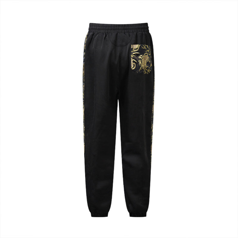 Three provinces and six departments, golden tiger nafu, ice black gold webbing Nishijin woven men's national style crunch trousers