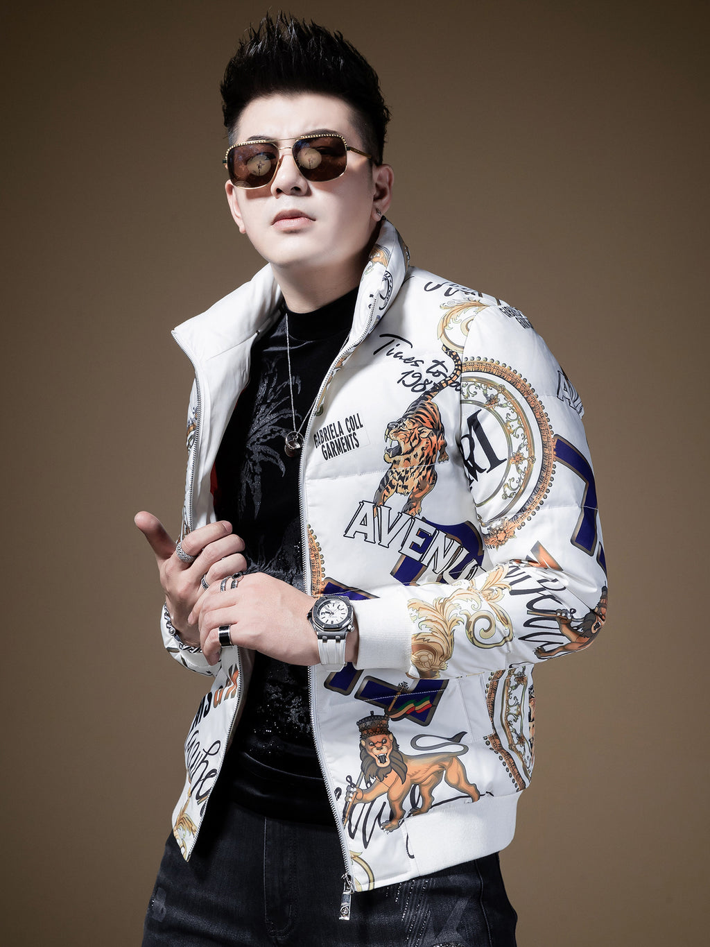 BM fashion print European station winter clothing European tide brand down jacket men's high-end thick coat men's winter warm