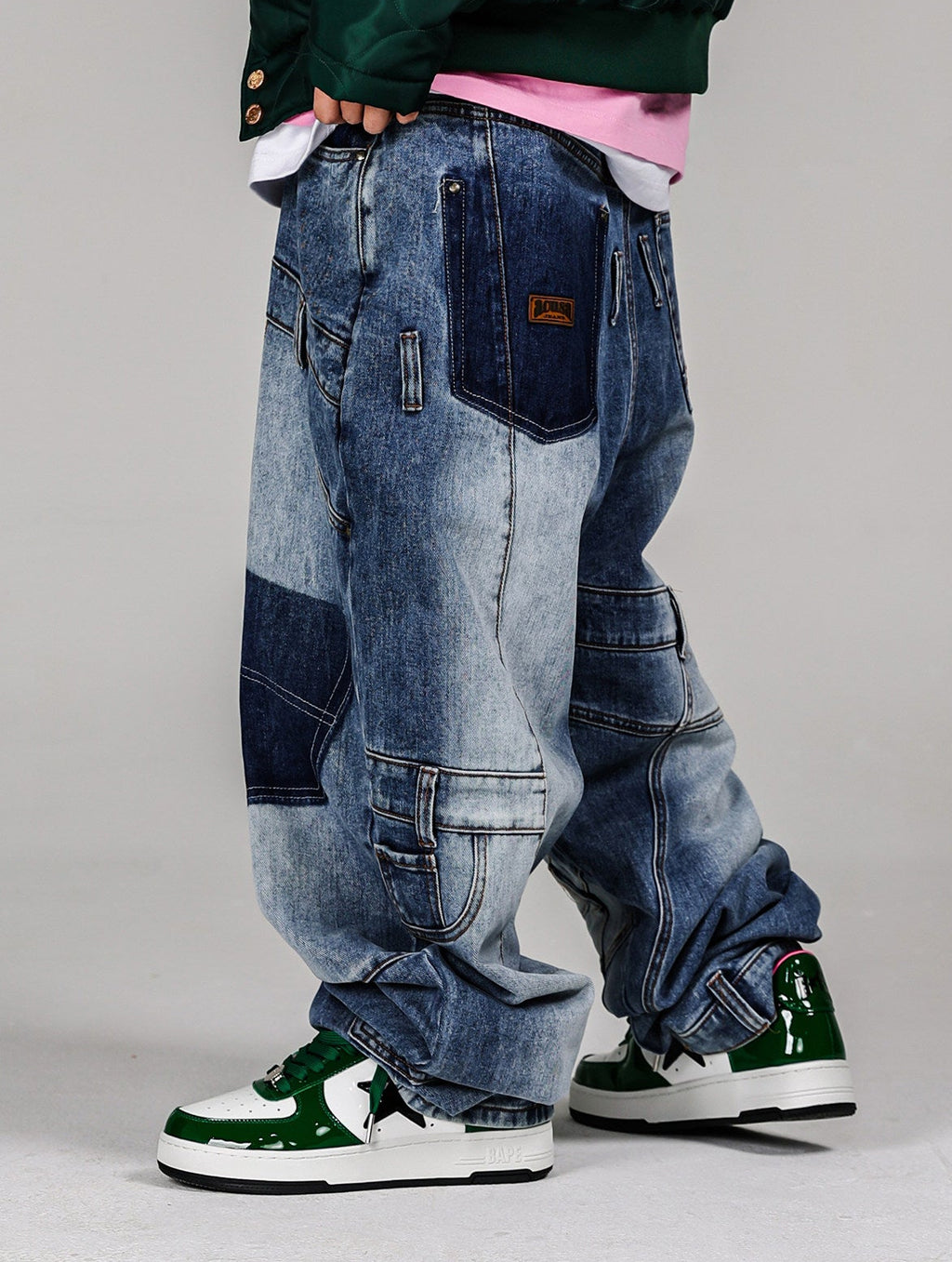 BANGER - ACUSA JEANS Dislocation Deconstruction Splicing Washed Drop Denim Pants Millennium Retro American Street Plus Size