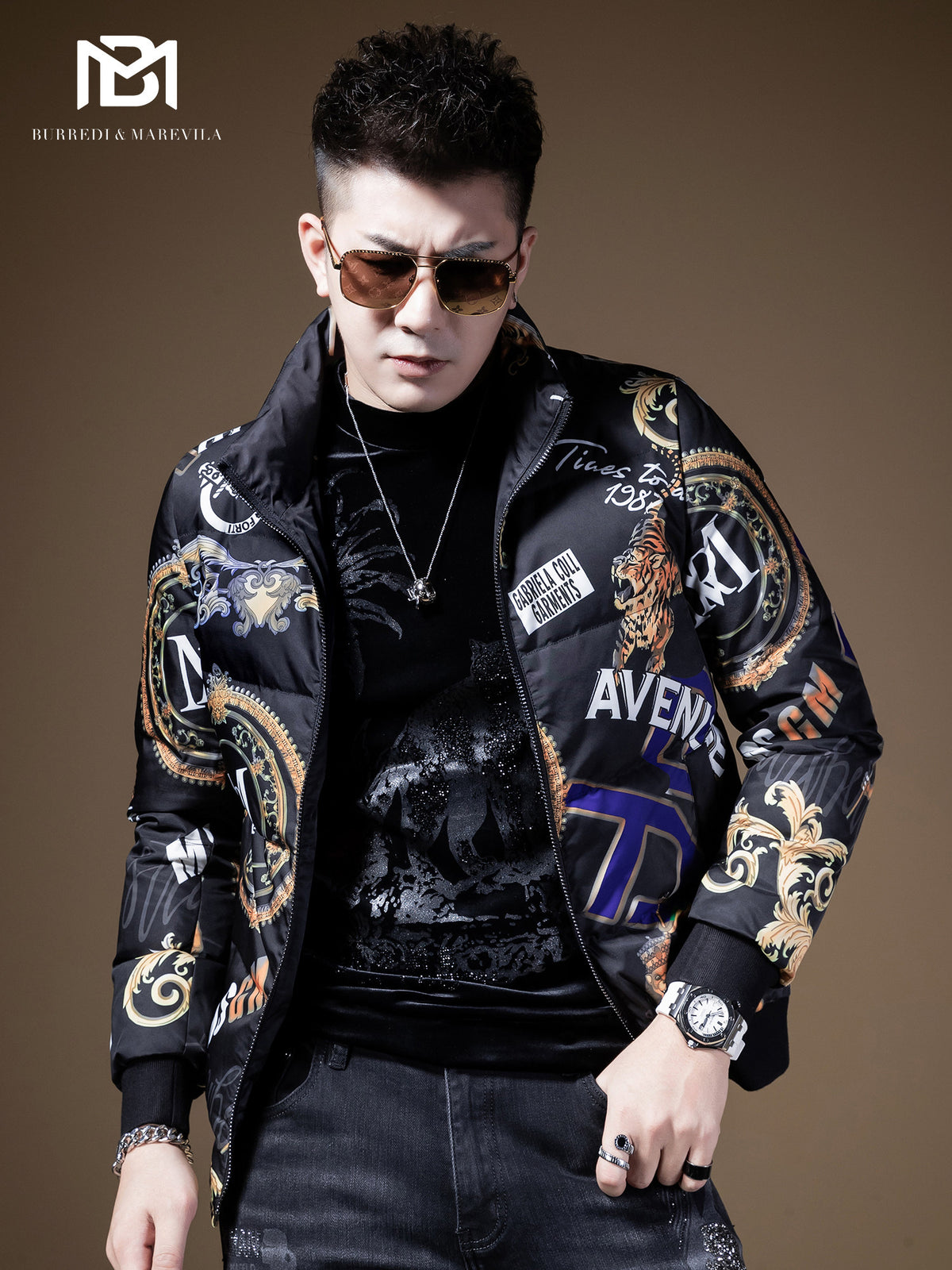BM fashion print European station winter clothing European tide brand down jacket men's high-end thick coat men's winter warm