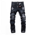 D Jeans Skinny Ripped Jeans American High Street Star Patch Slim Fit Men's Pants Jeans