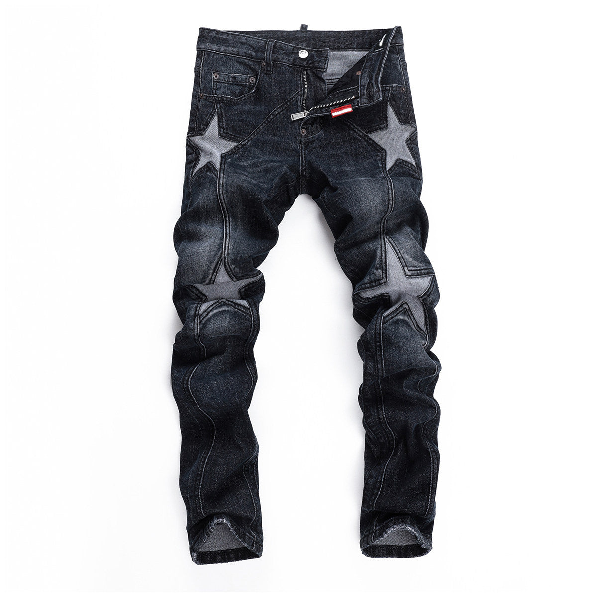 D Jeans Skinny Ripped Jeans American High Street Star Patch Slim Fit Men's Pants Jeans