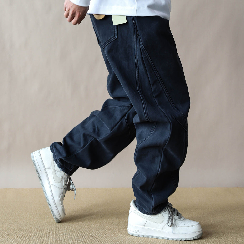 Fleece-lined thickened vintage American loose straight-leg pants for men, khaki casual pants, 2026 new work pants