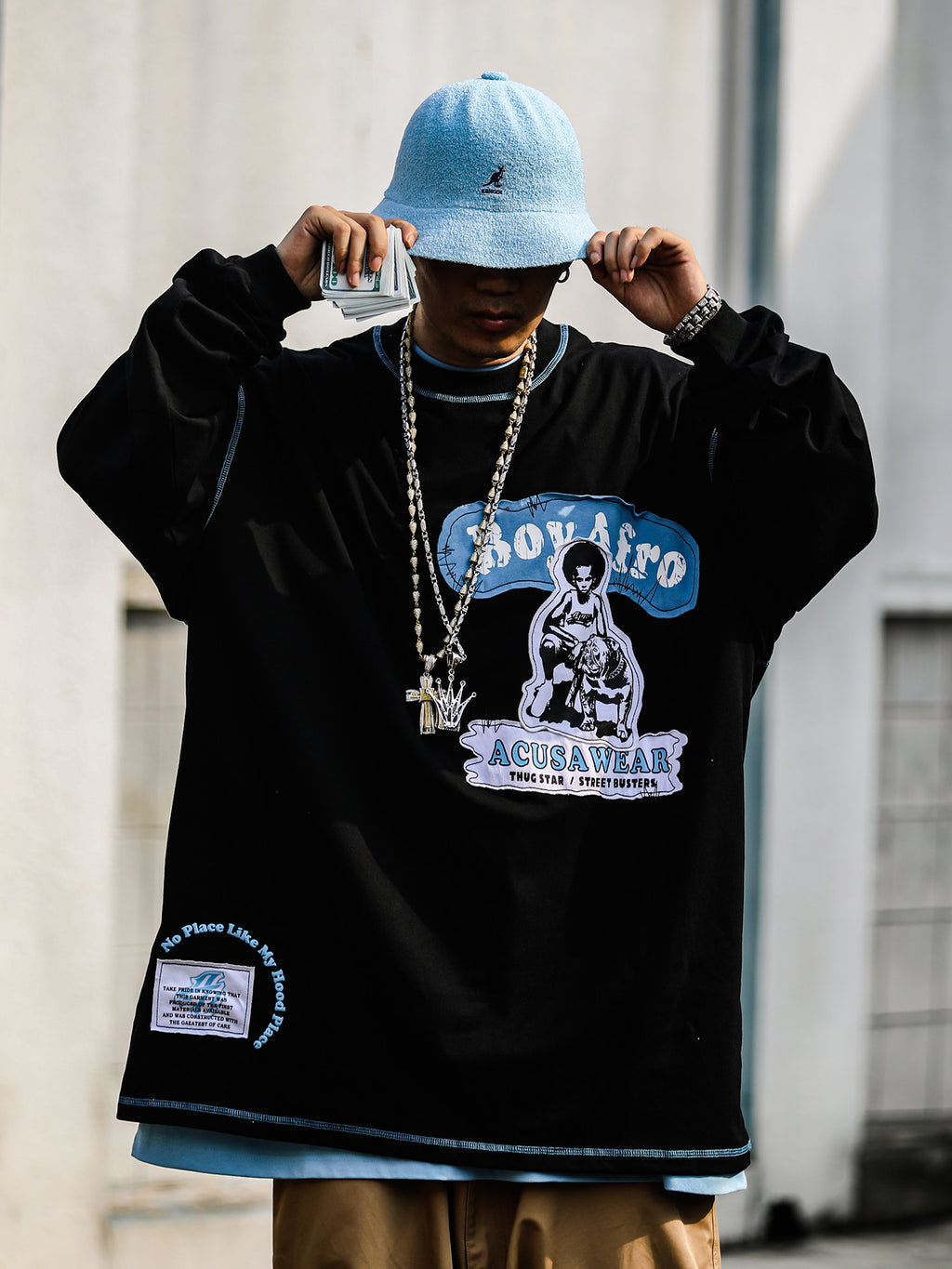 TOP BOY - Oversized Graphic Tee Round Neck Long Sleeve