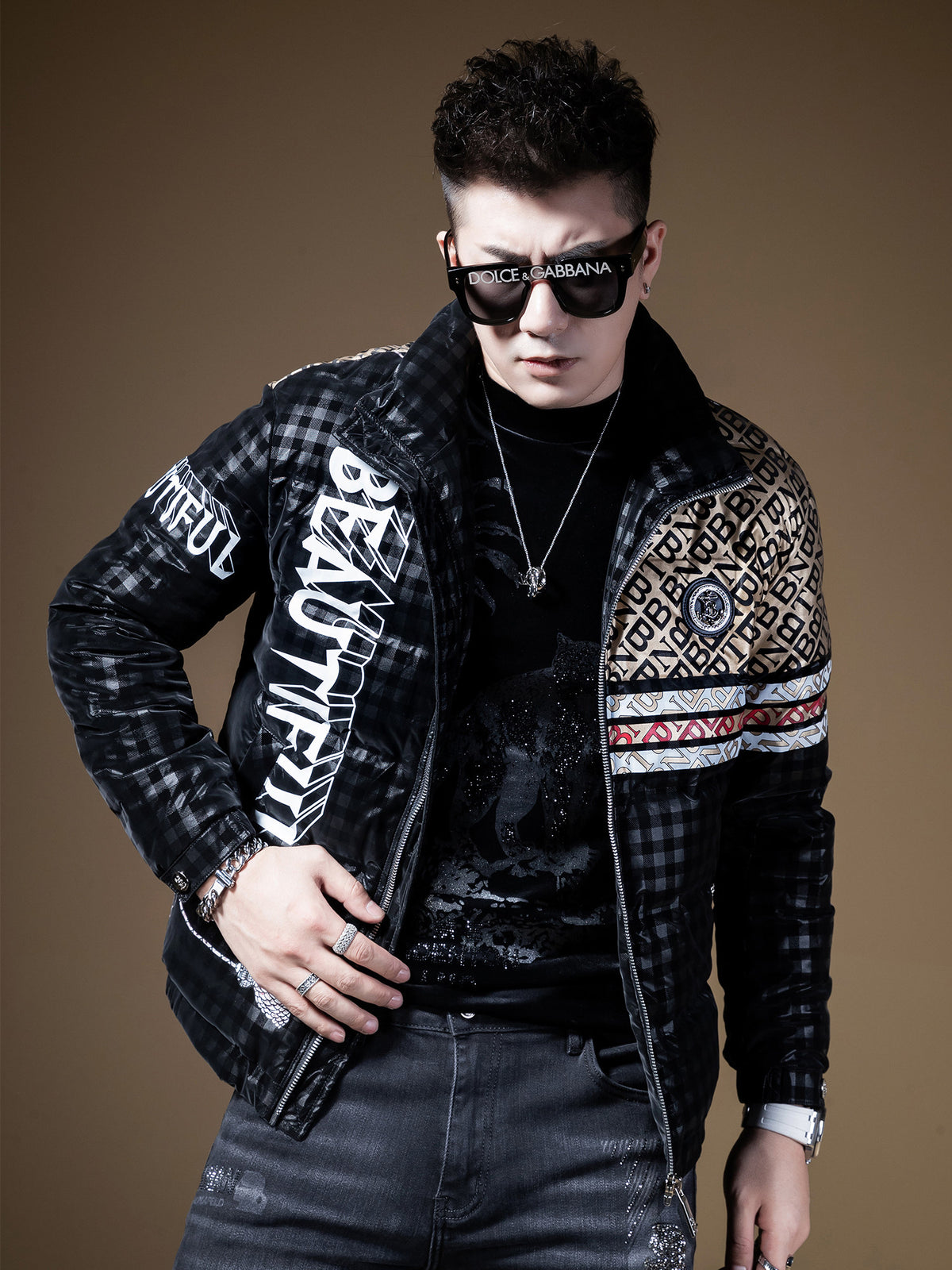 FOLLOW ME - Printed Puffer Jacket White Duck Down LIMITED EDITION