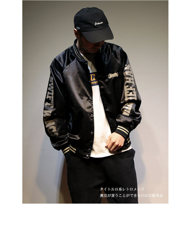 Jacket men's spring and autumn loose baseball uniforms, men's design sense, niche trendy brand trend bomber jacket, fried street ruffian