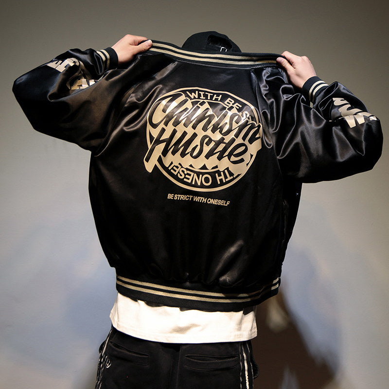 Jacket men's spring and autumn loose baseball uniforms, men's design sense, niche trendy brand trend bomber jacket, fried street ruffian