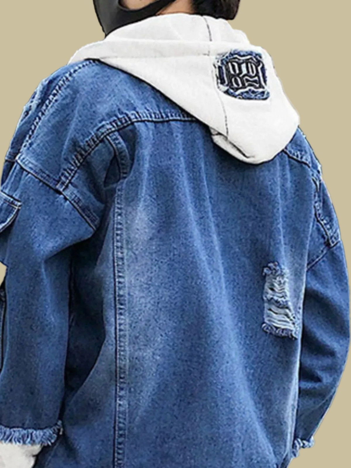 REBEL LAYERED - Distressed Patchwork Hooded Denim Jacket